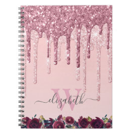 Cuaderno Rosa Oro y Borgoña Purpurina goteo monogramado
