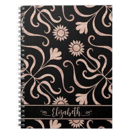 Cuaderno Rosa Oro y Negro Floral Damask Sunflower Clásico