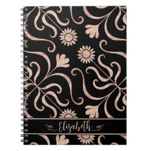Cuaderno Rosa Oro y Negro Floral Damask Sunflower Clásico