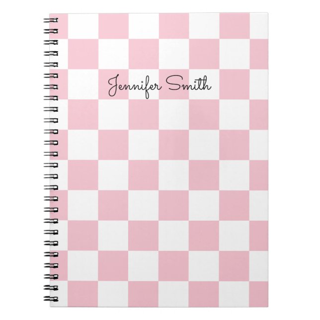 Cuaderno Rosa pastel moderno y cuadros blancos (Frente)