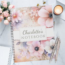 Cuaderno Rosa pastel y floral acuarela púrpura