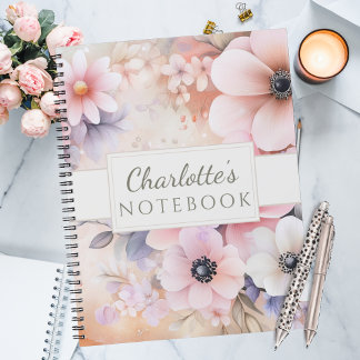 Cuaderno Rosa pastel y floral acuarela púrpura