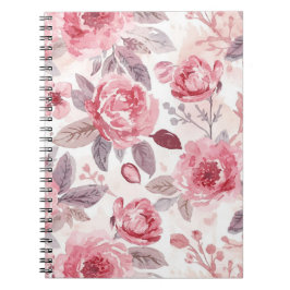 Cuaderno Rosa Peonía Rosa Floral Acuarela Jardín
