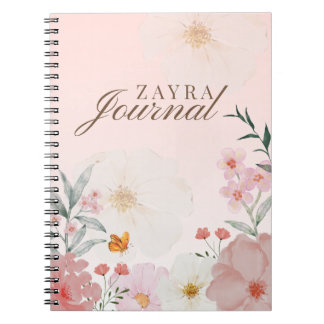 Cuaderno Rosa personalizado Blush Rosa Acuarela Floral Peon