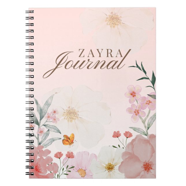 Cuaderno Rosa personalizado Blush Rosa Acuarela Floral Peon (Frente)