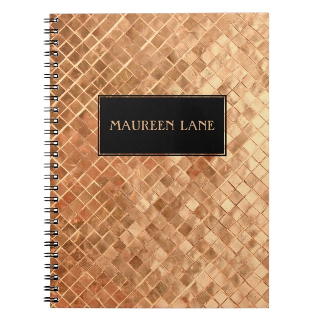 Cuaderno Rosa Personalizado de aspecto metálico de oro (Frente)