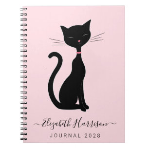 Cuaderno Rosa personalizado de gato negro de moda