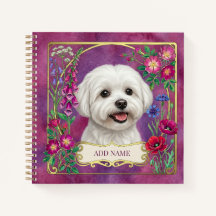 Cuaderno rosa personalizado del perro maltés