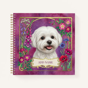 Cuaderno rosa personalizado del perro maltés