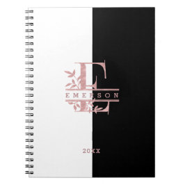 Cuaderno Rosa Personalizado dividido en oro Monograma E F G