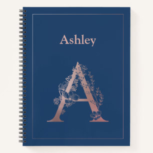Cuaderno Rosa personalizado Monograma de oro inicial A