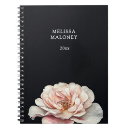 Cuaderno Rosa Pintada de Rosa Tímido sobre Negro