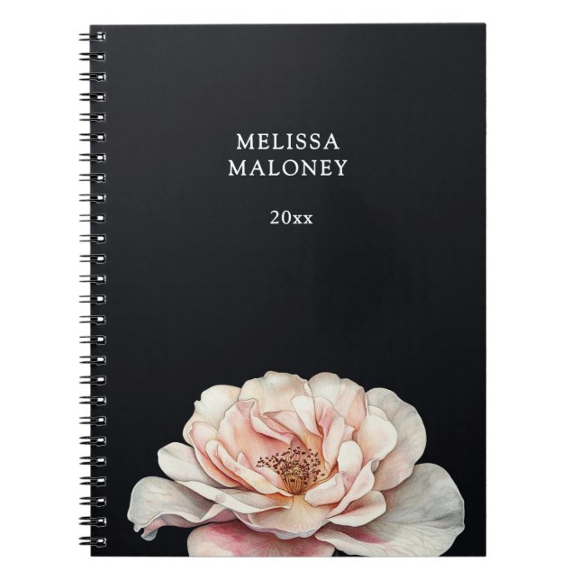 Cuaderno Rosa Pintada de Rosa Tímido sobre Negro (Frente)