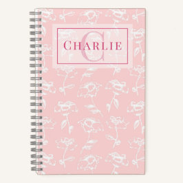 Cuaderno Rosa Polvo Flor Blanca, Monograma Personalizado pa