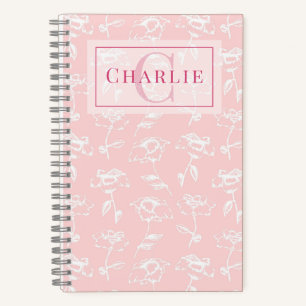 Cuaderno Rosa Polvo Flor Blanca, Monograma Personalizado pa