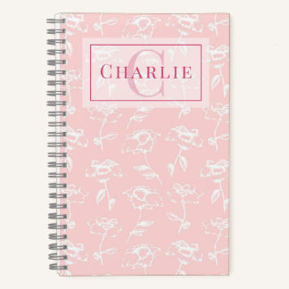 Cuaderno Rosa Polvo Flor Blanca, Monograma Personalizado pa