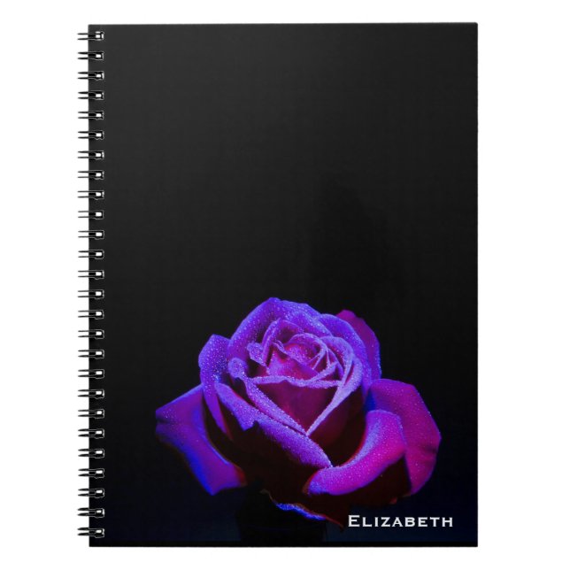 Cuaderno Rosa púrpura con gotas de agua en fondo negro (Frente)