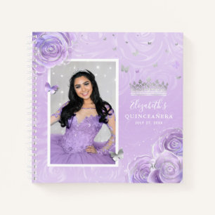 Cuaderno Rosa púrpura plateado Elegante Invitado Quinceaner