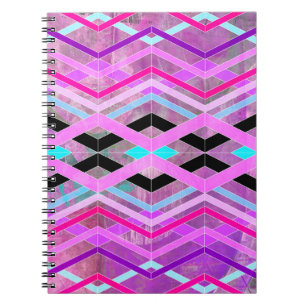 Cuaderno Rosa púrpura y rayas geométricas cruzadas acuática