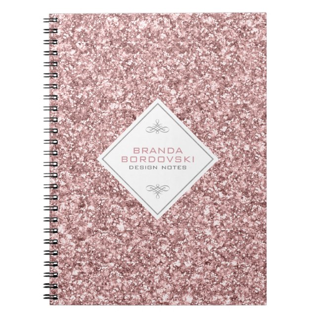 Cuaderno Rosa Purpurina de oro con acento geométrico blanco (Frente)