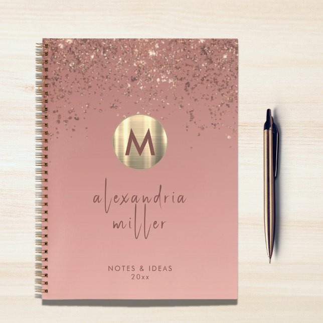 Cuaderno Rosa Purpurina de oro con guión de monograma Metal (Subido por el creador)