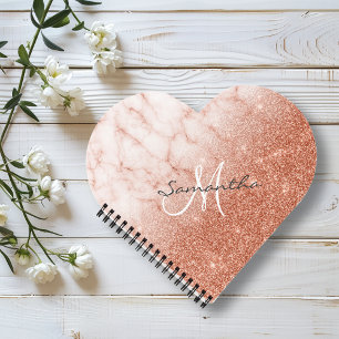 Cuaderno Rosa Purpurina de oro Marble Monograma Corazón