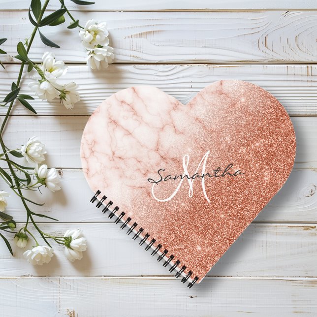 Cuaderno Rosa Purpurina de oro Marble Monograma Corazón (Subido por el creador)