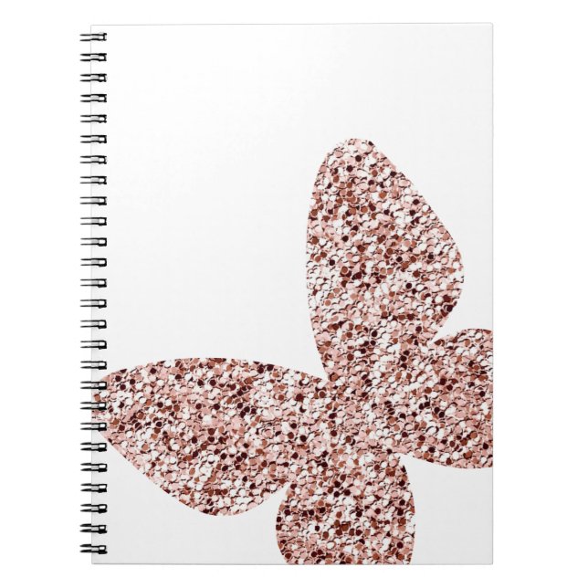 Cuaderno Rosa Purpurina de oro Monarch Clipart Cute Maripos (Frente)