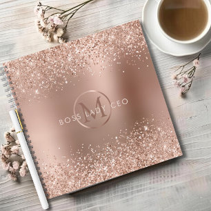 Cuaderno Rosa Purpurina de oro Monograma Jefe Lady
