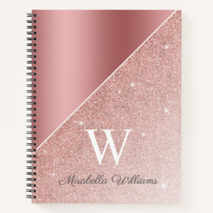 Cuaderno Rosa Purpurina de oro Sparkle Girly Nombre Monogra