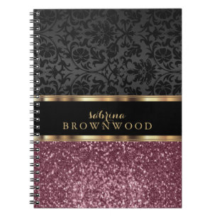 Cuaderno Rosa Purpurina de oro y Damasco negro