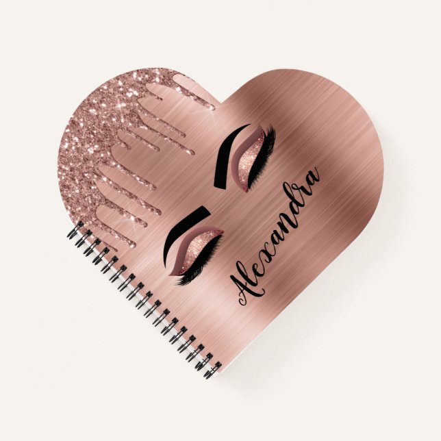 Cuaderno Rosa Purpurina dorado Esparkle Eyelashes Monograma (Anverso)