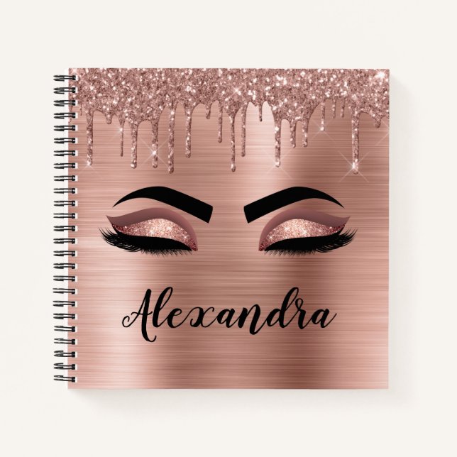 Cuaderno Rosa Purpurina dorado Esparkle Eyelashes Monograma (Anverso)