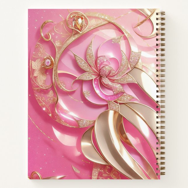Cuaderno Rosa Purpurina dorado esparkles diamantes rosados  (Reverso)