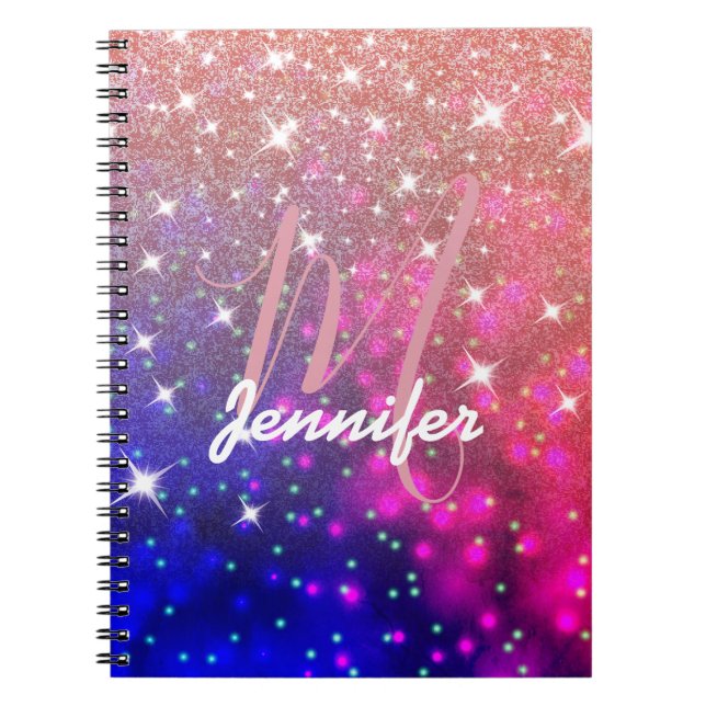 Cuaderno Rosa Purpurina dorado Galaxy Space Monograma Perso (Frente)