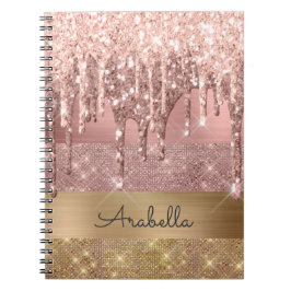 Cuaderno Rosa Purpurina dorado goteo Bandas de oro Monogram