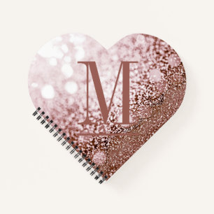 Cuaderno Rosa Purpurina dorado Monograma modelado cardíaco