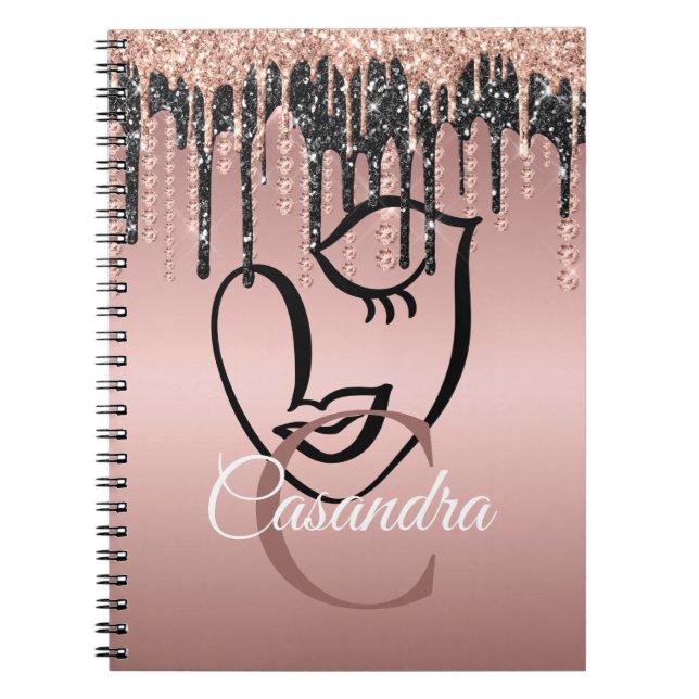 Cuaderno Rosa Purpurina dorado Perforaciones Abstracto Láce (Frente)