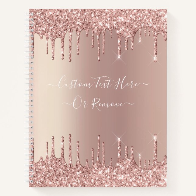 Cuaderno Rosa Purpurina dorado Personalizado Nombre de text (Anverso)