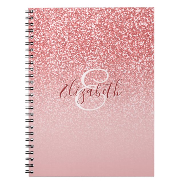 Cuaderno Rosa Purpurina Ombre Monograma personalizado (Frente)