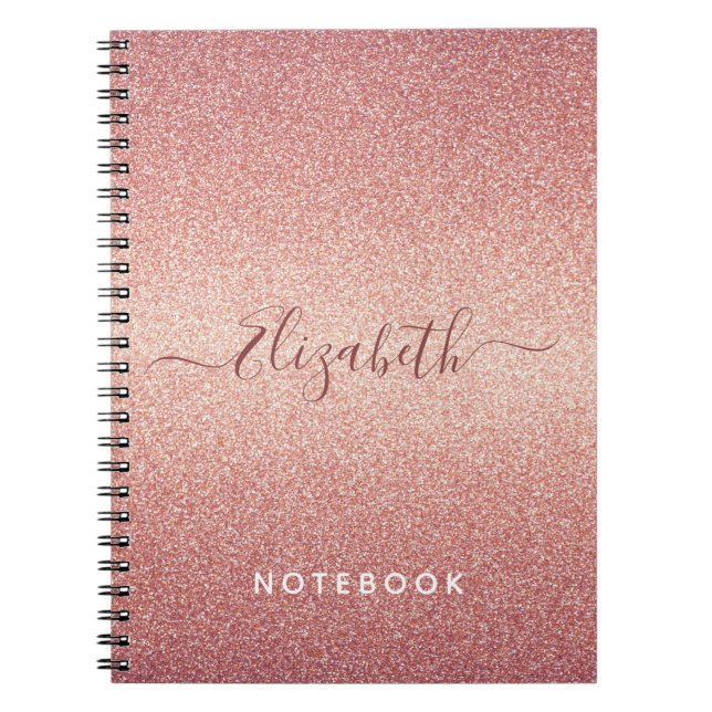 Cuaderno Rosa purpurina oro espumoso glam rosado monograma (Frente)