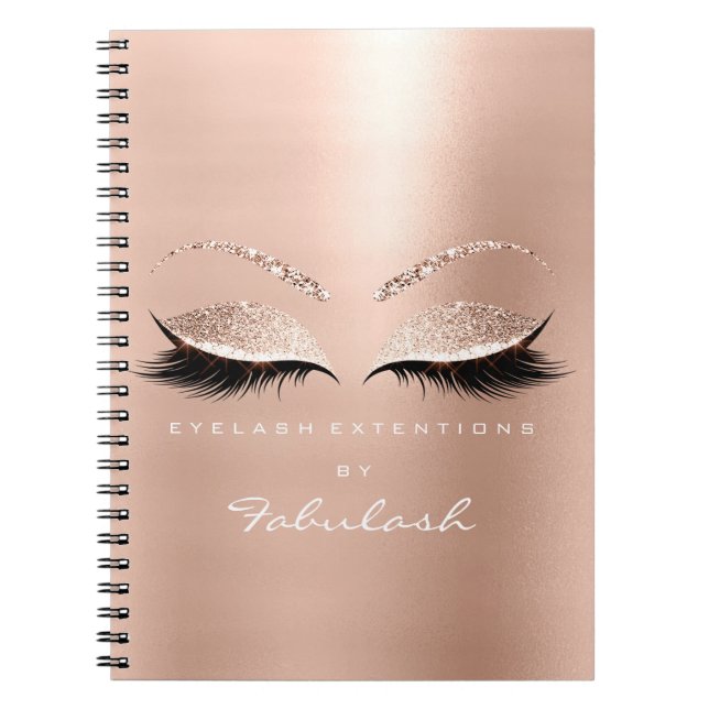 Cuaderno Rosa Purpurina Oro Rosa Ojos maquillaje Nombre de  (Frente)