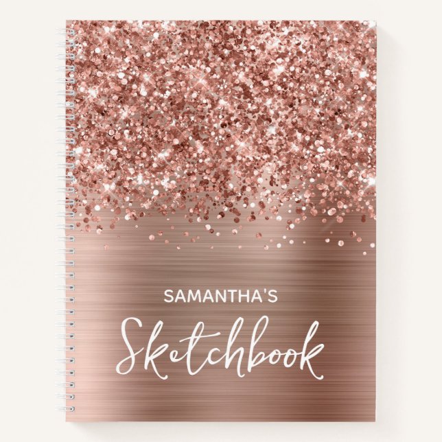 Cuaderno Rosa Purpurinoso Gold Glam Sketchbook con nombre (Anverso)