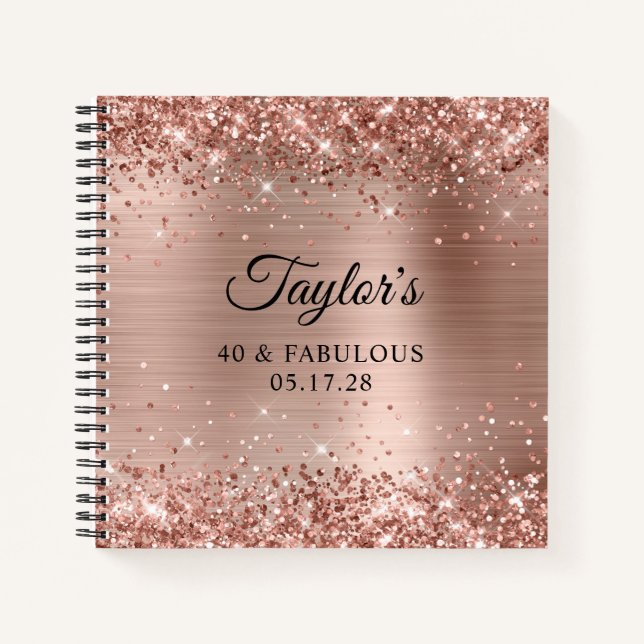 Cuaderno Rosa Purpurinoso Relieve metalizado dorado 40 y fa (Anverso)