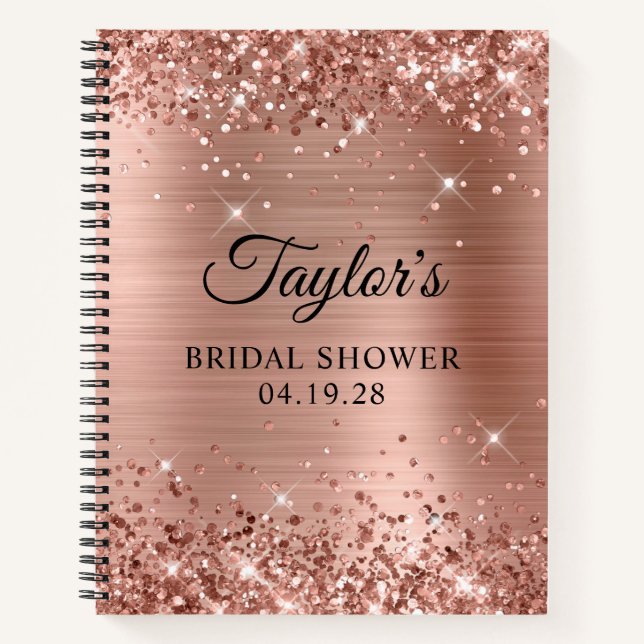 Cuaderno Rosa Purpurinoso Relieve metalizado dorado Bridal  (Anverso)