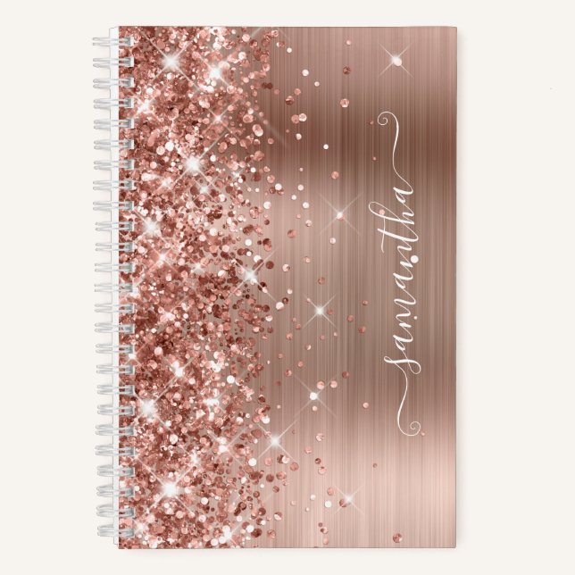 Cuaderno Rosa Purpurinoso Relieve metalizado dorado Modern  (Anverso)