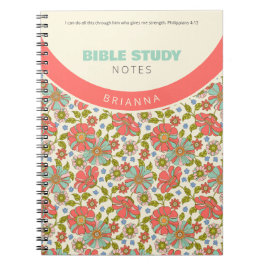 Cuaderno Rosa Retro y Floral Personalizado en Aqua
