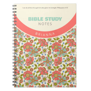Cuaderno Rosa Retro y Floral Personalizado en Aqua