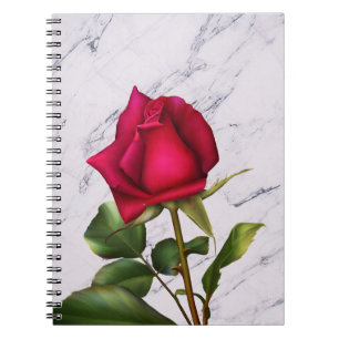 Cuaderno Rosa Roja Mármol Moderno Glam Flor Floral