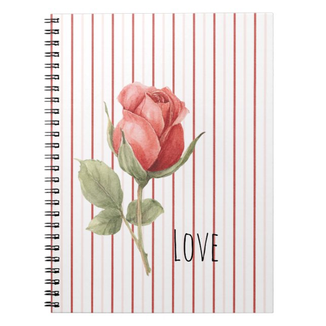 Cuaderno Rosa Roja Romántica Rayas de Amor (Frente)